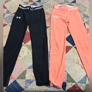 Under Armour Girls Black and Coral Leggings Set
